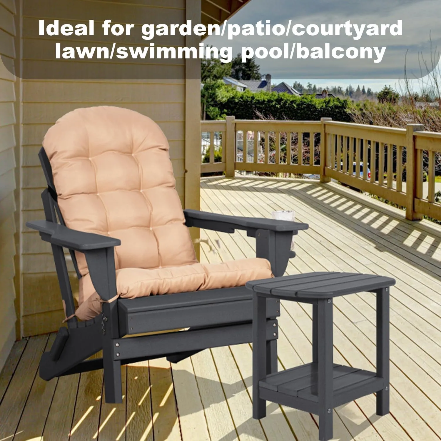 Outdoor Side Table 2 -Tier Adirondack Table HDPE Patio Side Table Weather Resistant End Table Small Outdoor Table (Black)