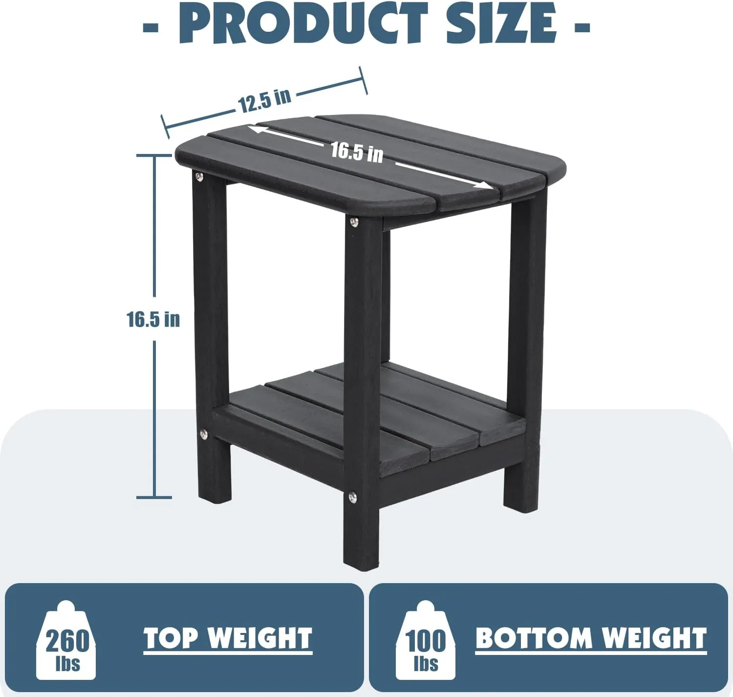 Outdoor Side Table 2 -Tier Adirondack Table HDPE Patio Side Table Weather Resistant End Table Small Outdoor Table (Black)