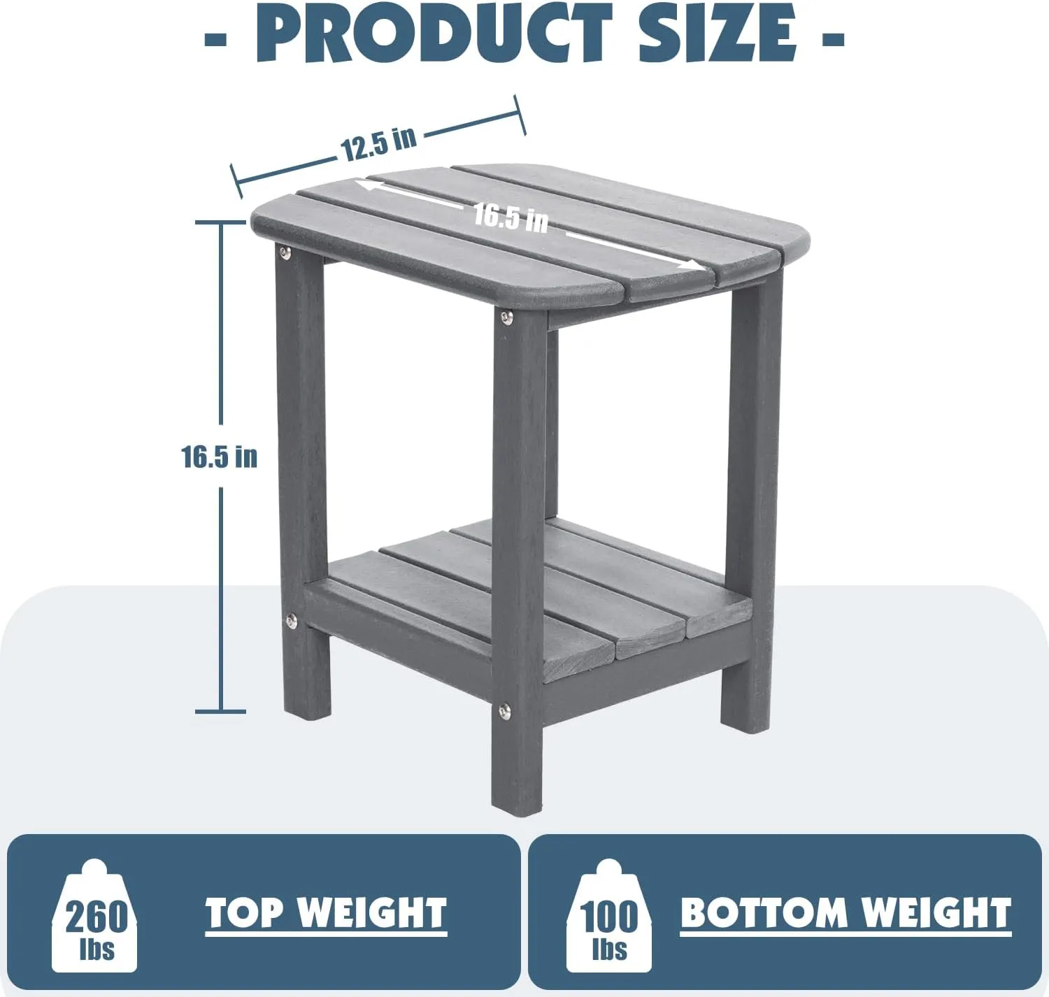 Outdoor Side Table 2 -Tier Adirondack Table HDPE Patio Side Table Weather Resistant End Table Small Outdoor Table (Grey)