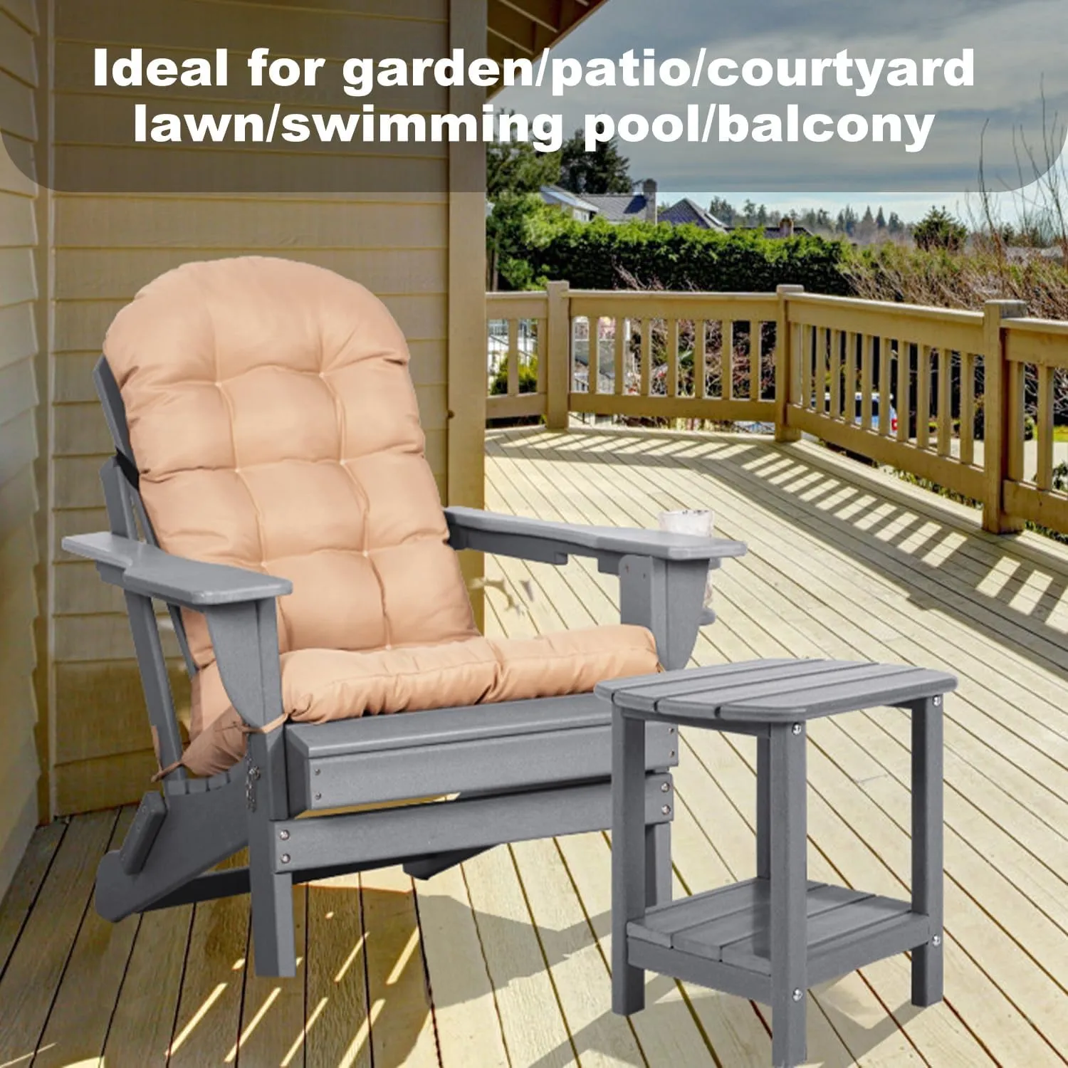 Outdoor Side Table 2 -Tier Adirondack Table HDPE Patio Side Table Weather Resistant End Table Small Outdoor Table (Grey)