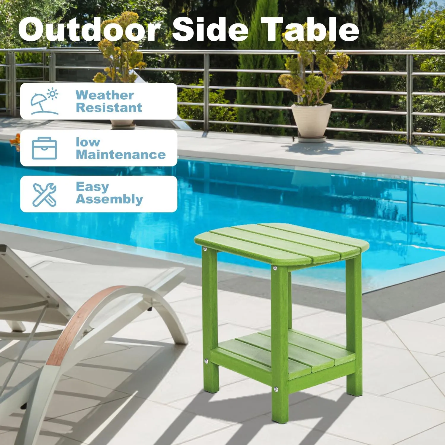 Outdoor Side Table 2 -Tier Adirondack Table HDPE Patio Side Table Weather Resistant End Table Small Outdoor Table (Lime)
