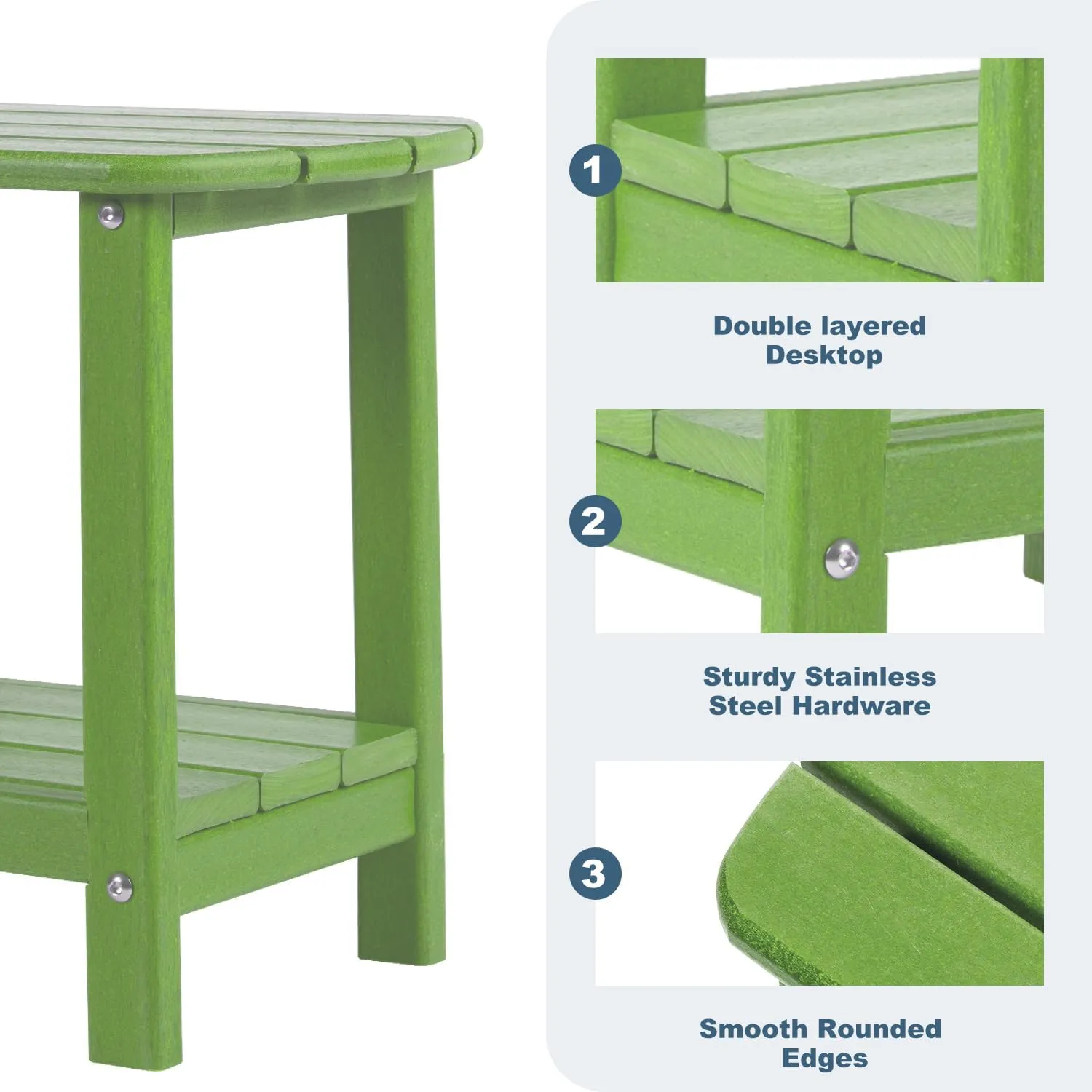 Outdoor Side Table 2 -Tier Adirondack Table HDPE Patio Side Table Weather Resistant End Table Small Outdoor Table (Lime)