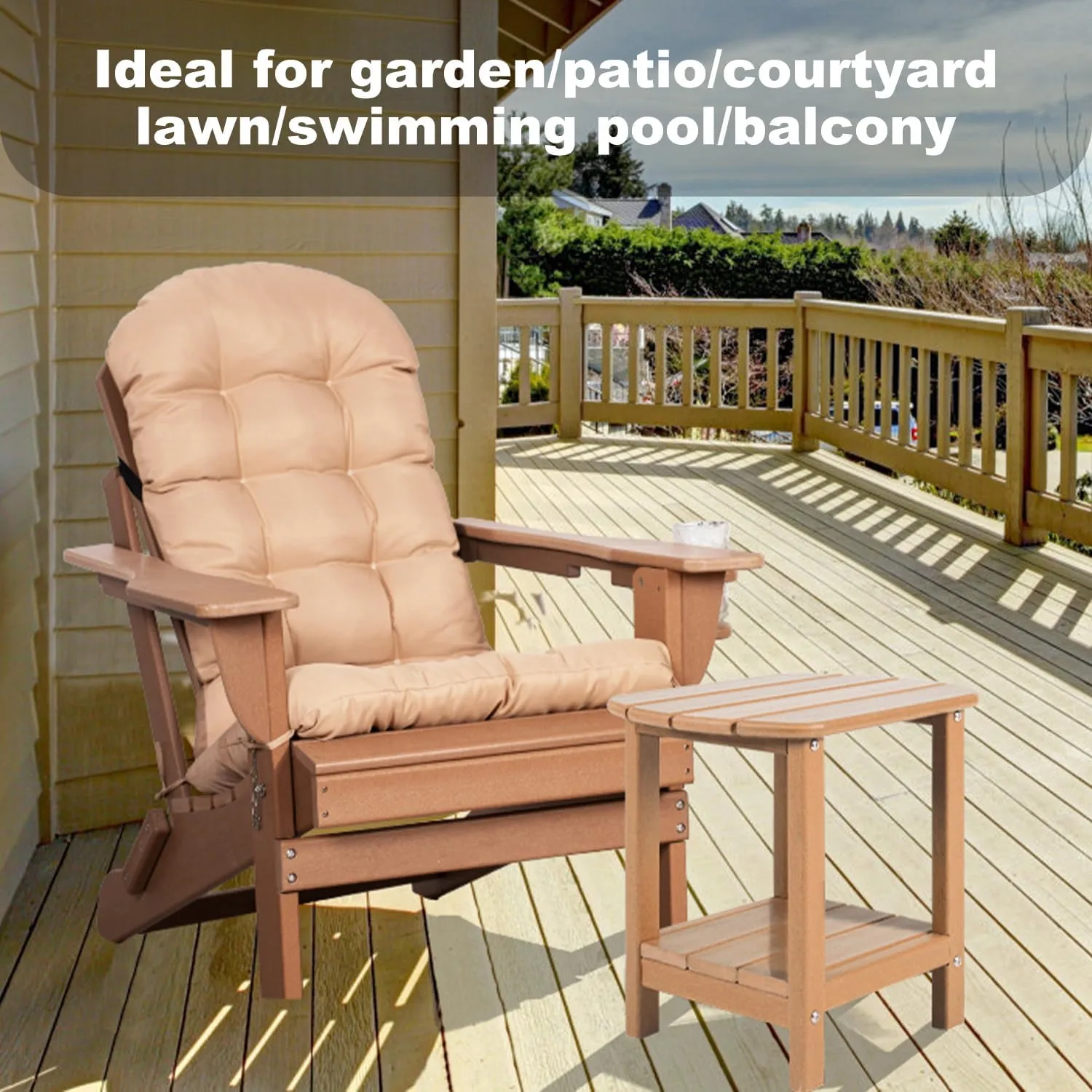 Outdoor Side Table 2 -Tier Adirondack Table HDPE Patio Side Table Weather Resistant End Table Small Outdoor Table (Teak)
