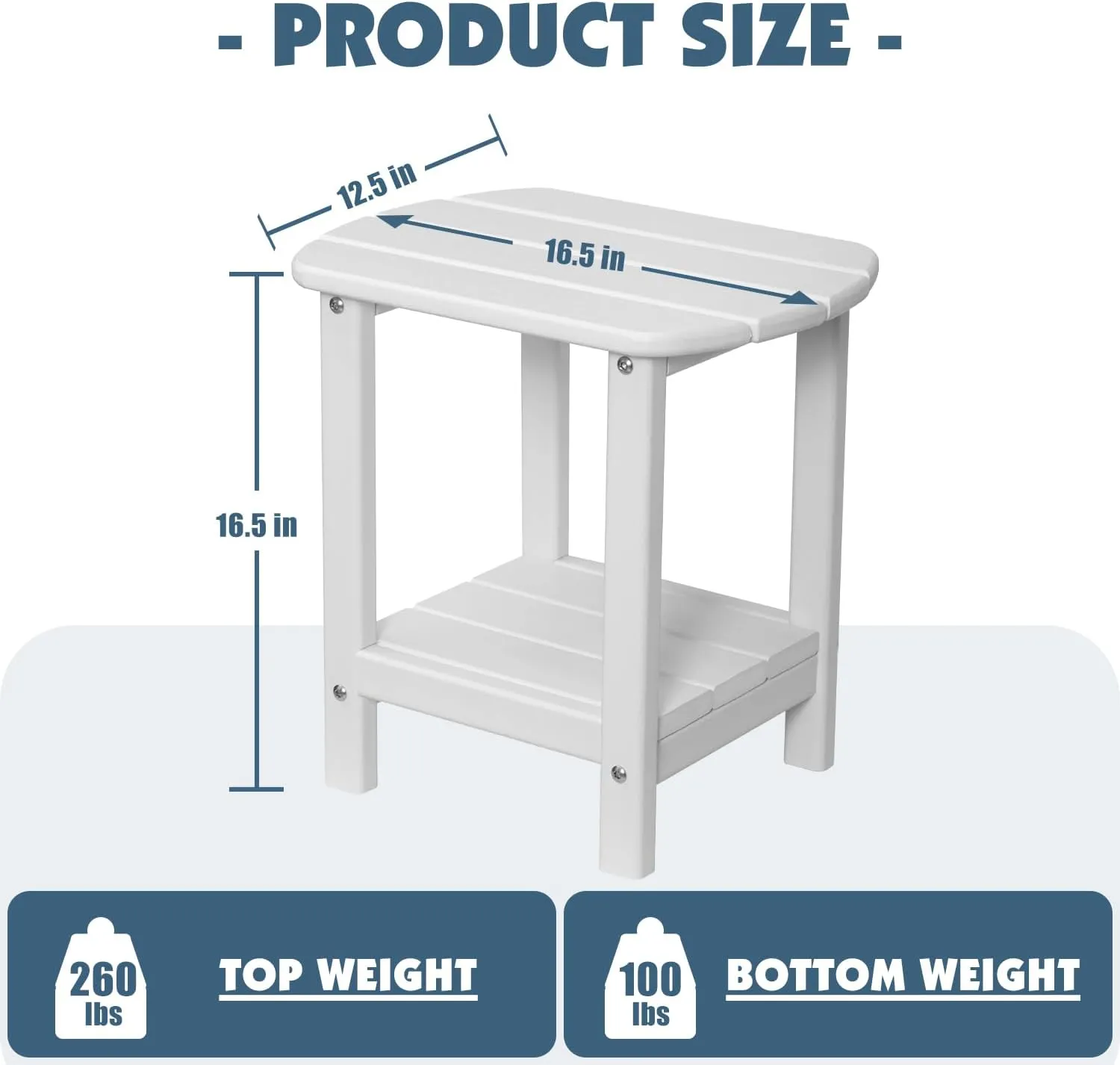 Outdoor Side Table 2 -Tier Adirondack Table HDPE Patio Side Table Weather Resistant End Table Small Outdoor Table (White)