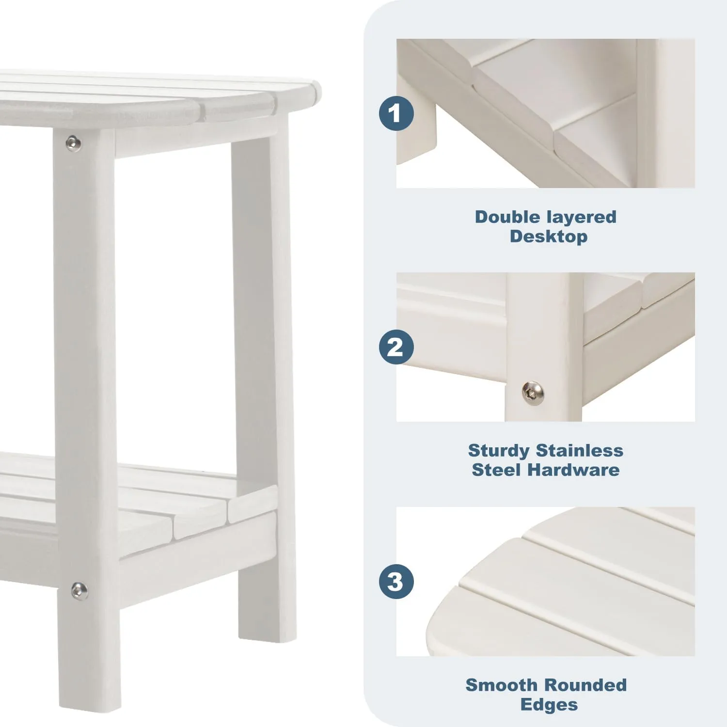 Outdoor Side Table 2 -Tier Adirondack Table HDPE Patio Side Table Weather Resistant End Table Small Outdoor Table (White)