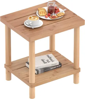Outdoor Side Table, 2-Tier Small Outdoor Table for Patio, Adirondack Side Tables for Outside or Indoor, Bamboo End Table for Pool, Porch, Weather Resistant Easy Maintenance