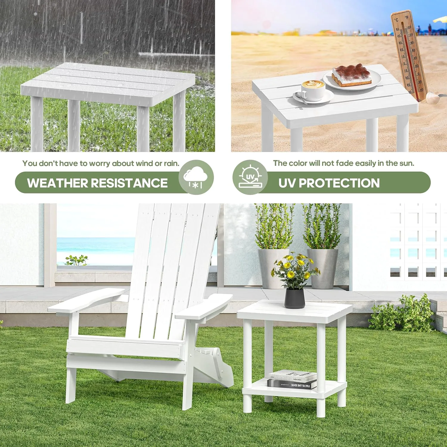 Outdoor Side Table, 2-Tier Small Outdoor Table for Patio, Adirondack Side Tables for Outside or Indoor, Bamboo End Table for Pool, Porch, Weather Resistant Easy Maintenance