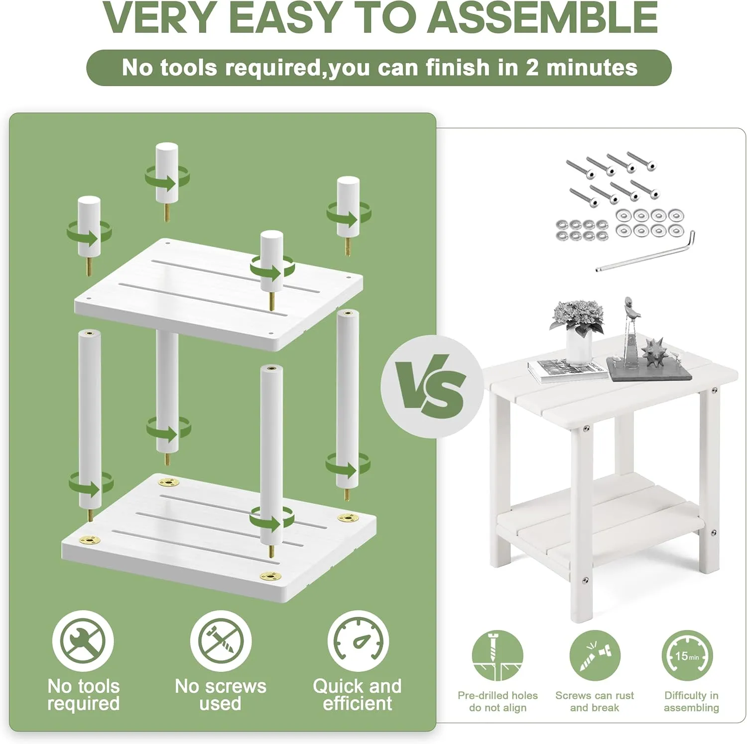 Outdoor Side Table, 2-Tier Small Outdoor Table for Patio, Adirondack Side Tables for Outside or Indoor, Bamboo End Table for Pool, Porch, Weather Resistant Easy Maintenance