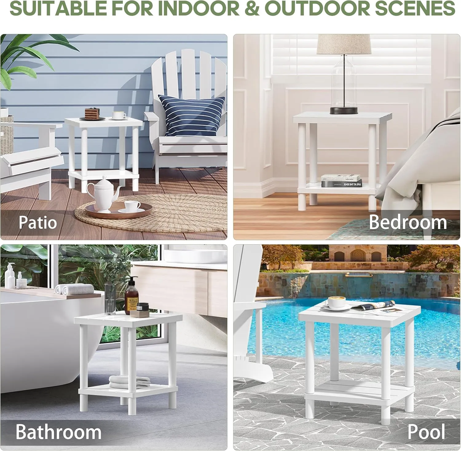 Outdoor Side Table, 2-Tier Small Outdoor Table for Patio, Adirondack Side Tables for Outside or Indoor, Bamboo End Table for Pool, Porch, Weather Resistant Easy Maintenance