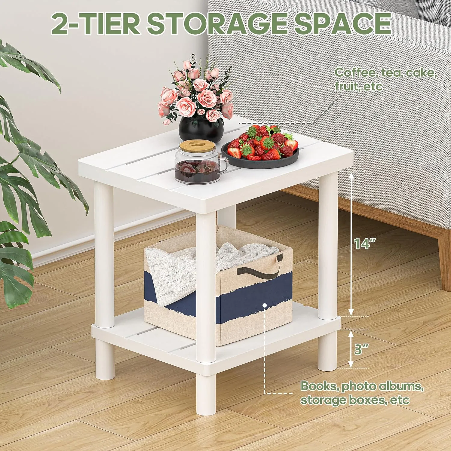 Outdoor Side Table, 2-Tier Small Outdoor Table for Patio, Adirondack Side Tables for Outside or Indoor, Bamboo End Table for Pool, Porch, Weather Resistant Easy Maintenance