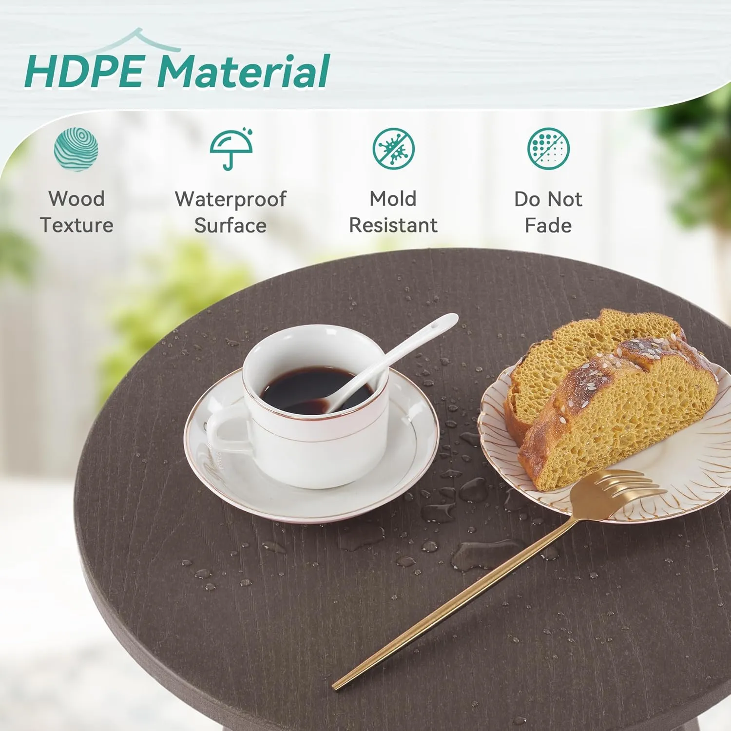 Outdoor Side Table, HDPE Outdoor Table, Small Round Side Table Weather-Resistant, Outdoor Side Tables for Patio, Porch,Deck,End Table for Plant Stand, Dark Brown