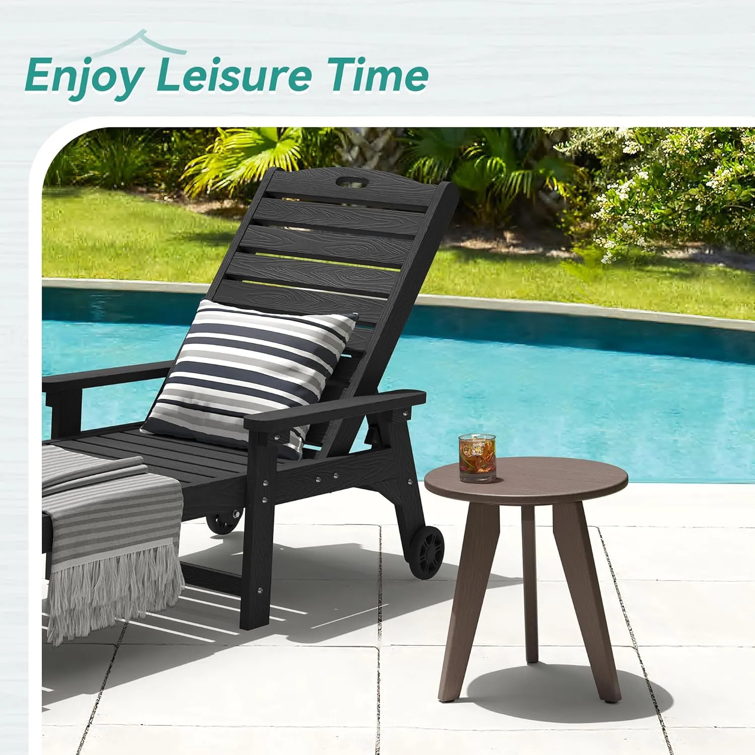 Outdoor Side Table, HDPE Outdoor Table, Small Round Side Table Weather-Resistant, Outdoor Side Tables for Patio, Porch,Deck,End Table for Plant Stand, Dark Brown