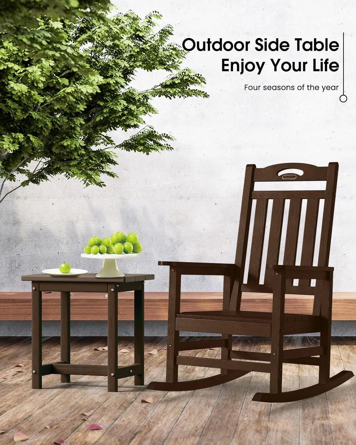 Outdoor Side Table, HDPE Small Outdoor Table, Adirondack Side Tables, Outside End Tables for Patio, Porch, Deck, Pool, Weather Resistant (Brown)
