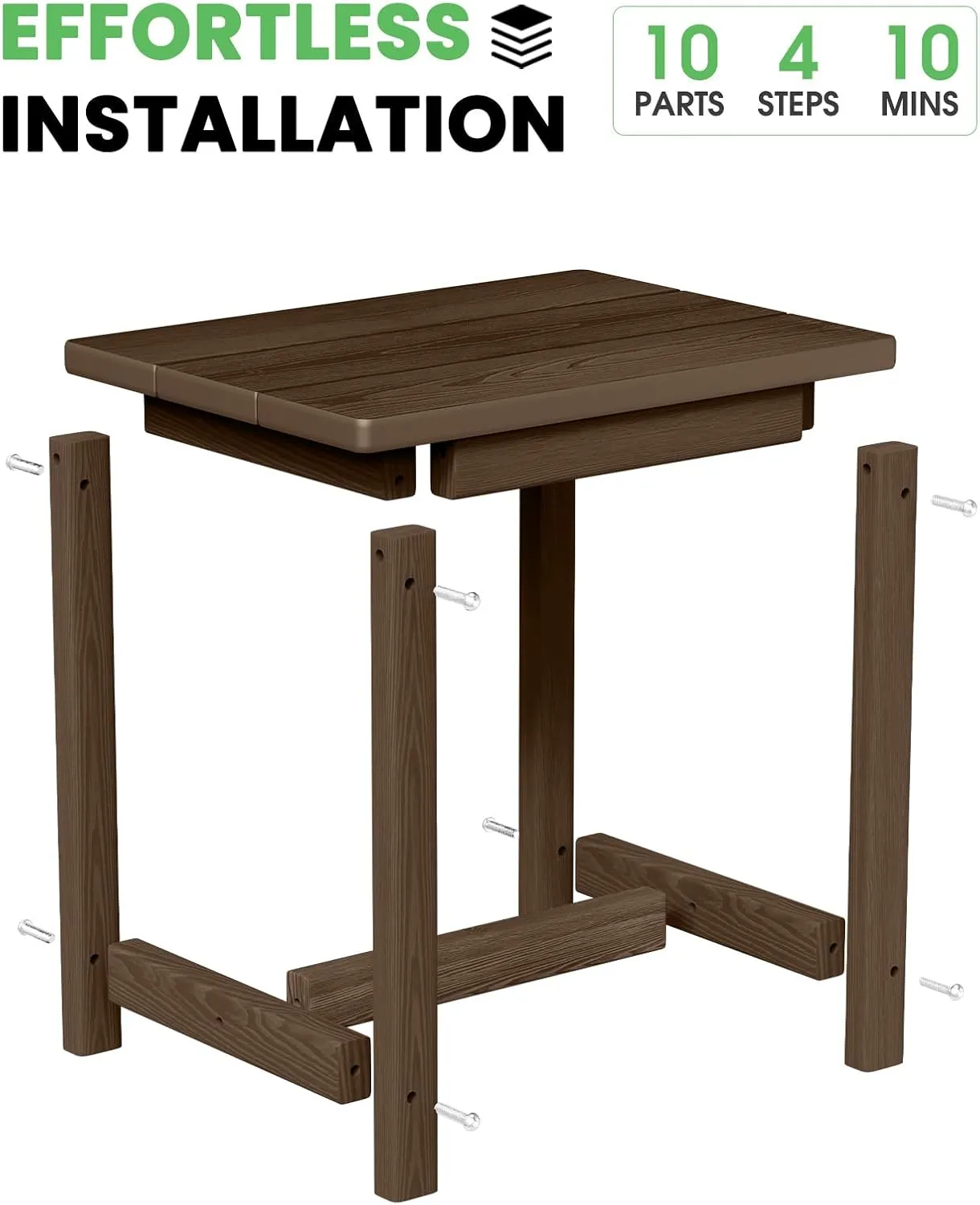 Outdoor Side Table, HDPE Small Outdoor Table, Adirondack Side Tables, Outside End Tables for Patio, Porch, Deck, Pool, Weather Resistant (Brown)