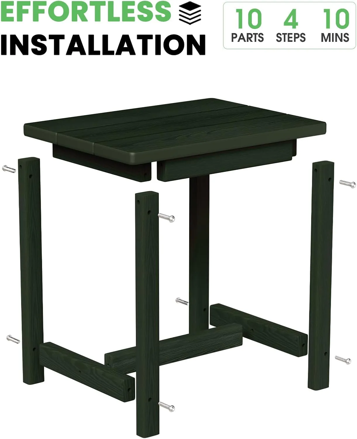 Outdoor Side Table, HDPE Small Outdoor Table, Adirondack Side Tables, Outside End Tables for Patio, Porch, Deck, Pool, Weather Resistant (Green)