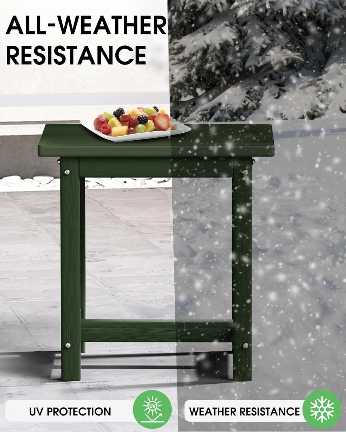 Outdoor Side Table, HDPE Small Outdoor Table, Adirondack Side Tables, Outside End Tables for Patio, Porch, Deck, Pool, Weather Resistant (Green)