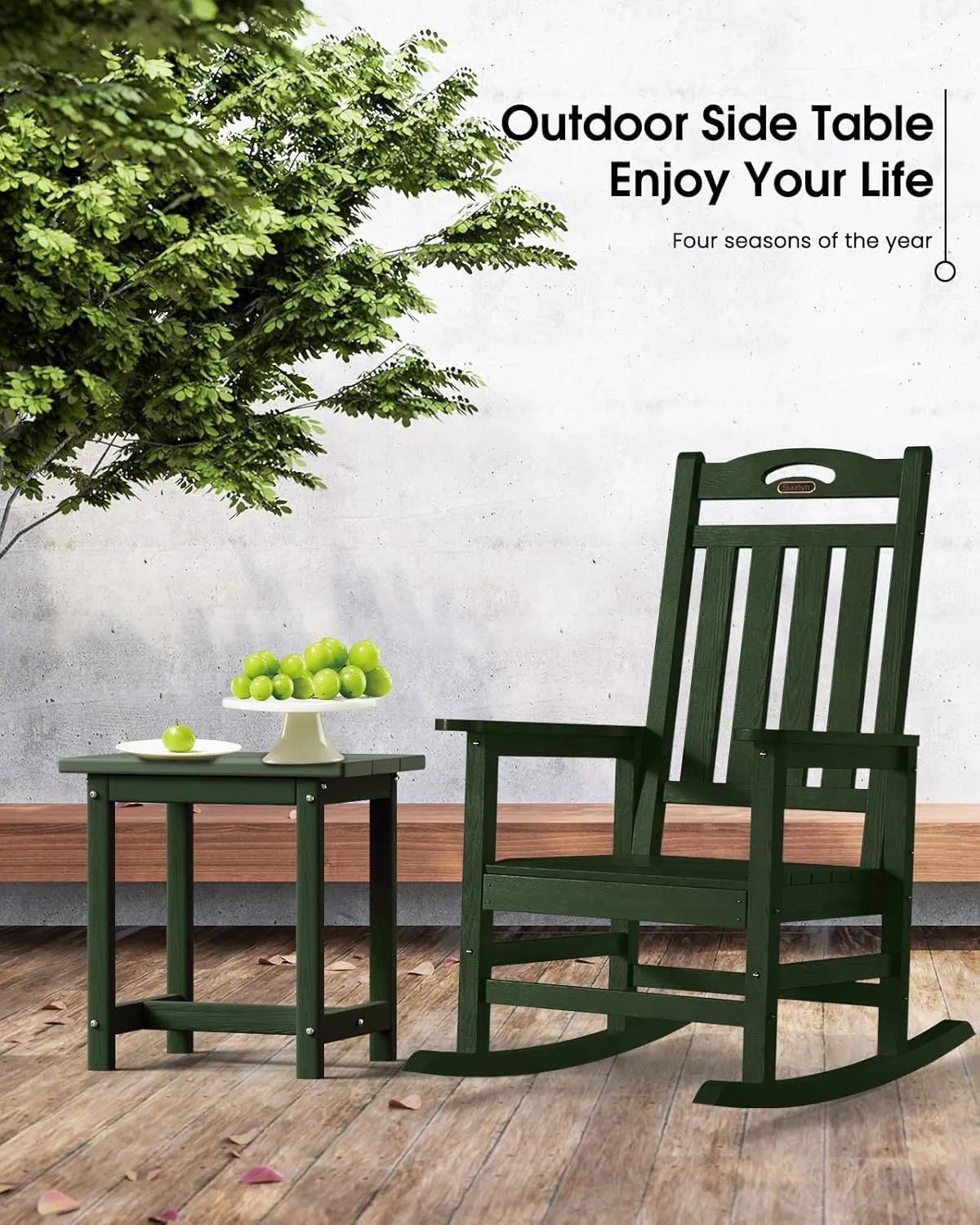 Outdoor Side Table, HDPE Small Outdoor Table, Adirondack Side Tables, Outside End Tables for Patio, Porch, Deck, Pool, Weather Resistant (Green)