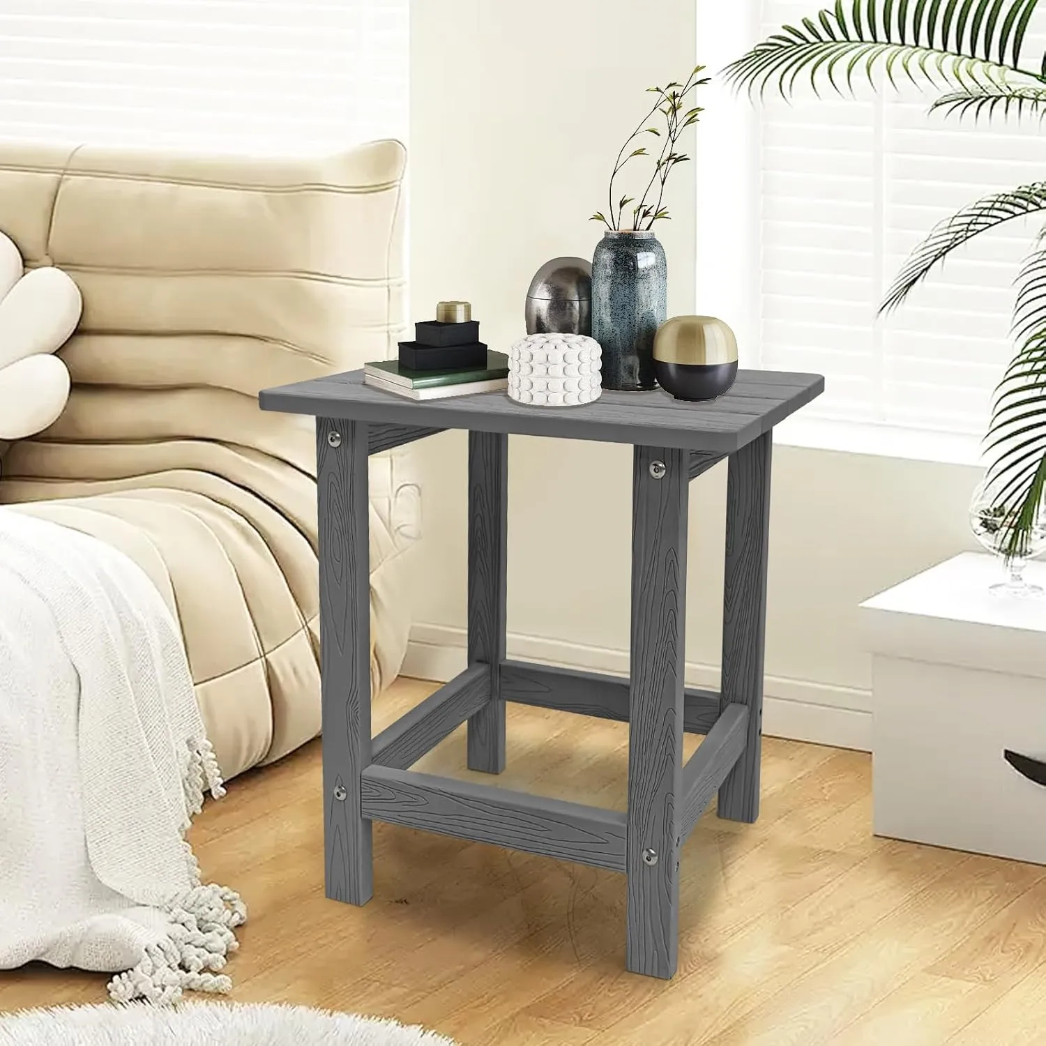 Outdoor Side Table, HDPS Single Adirondack Side Table Weather Resistant, Table for Adirondack Chair, Outside End Table for Patio, Pool, Deck, Porch, Outdoor or Indoor Use, Grey
