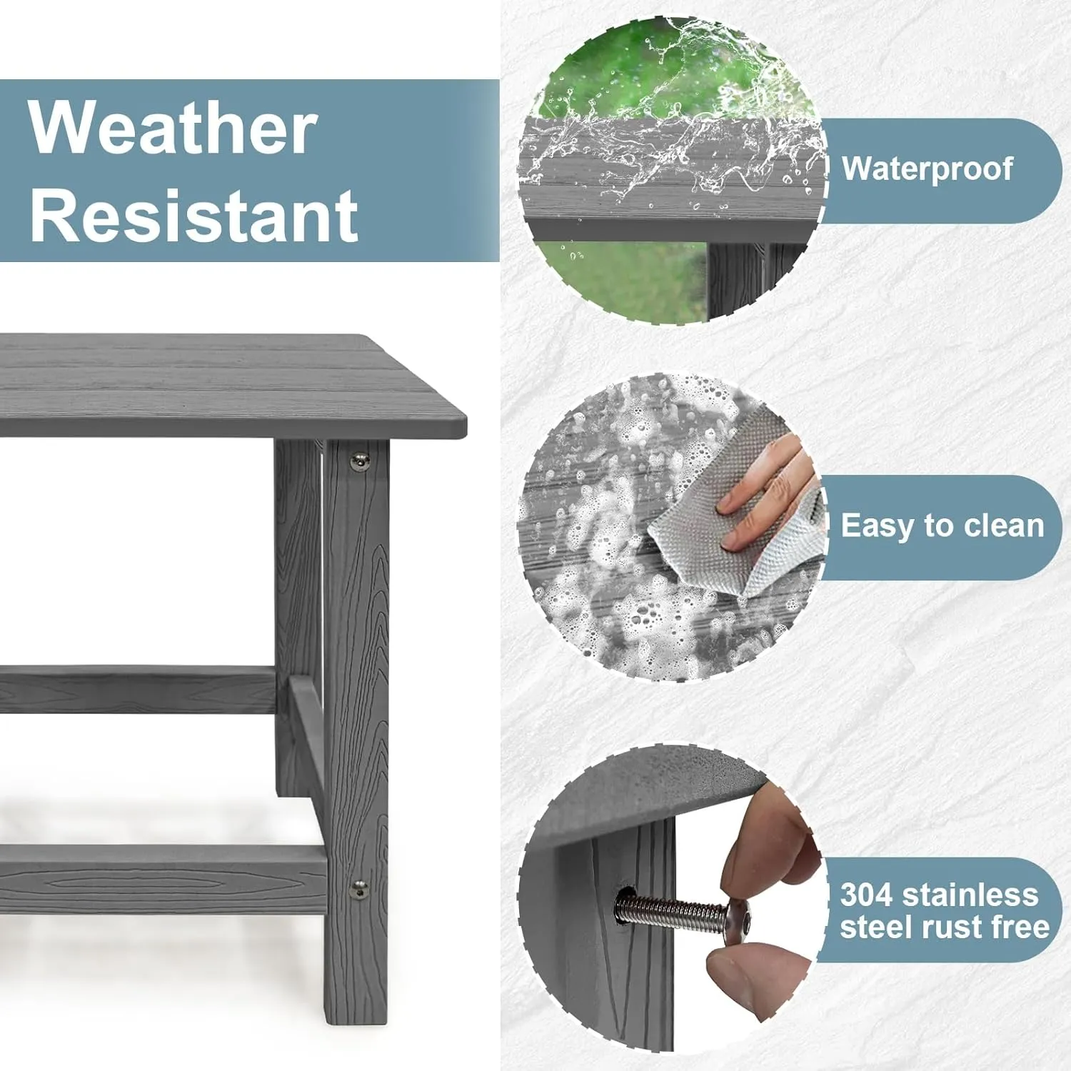 Outdoor Side Table, HDPS Single Adirondack Side Table Weather Resistant, Table for Adirondack Chair, Outside End Table for Patio, Pool, Deck, Porch, Outdoor or Indoor Use, Grey