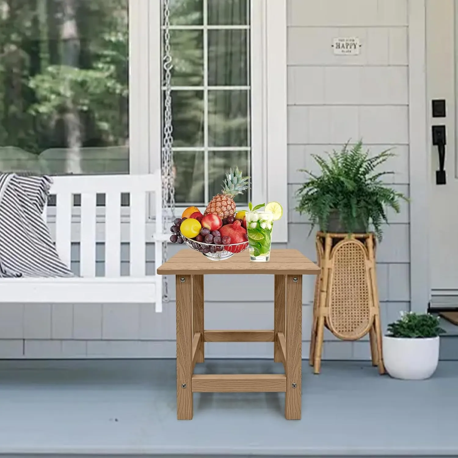 Outdoor Side Table, HDPS Single Adirondack Side Table Weather Resistant, Table for Adirondack Chair, Outside End Table for Patio, Pool, Deck, Porch, Outdoor or Indoor Use,Teak