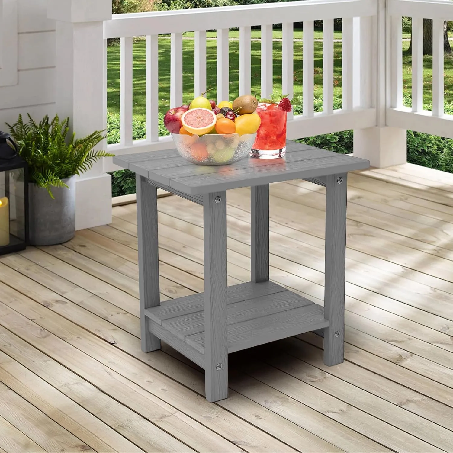 Outdoor Side Table, Weather Resistant Double Small Adirondack Side Table, Outdoor Indoor End Table for Adirondack Chair, 17" Patio Table for Pool, Deck and Porch, Dark Grey