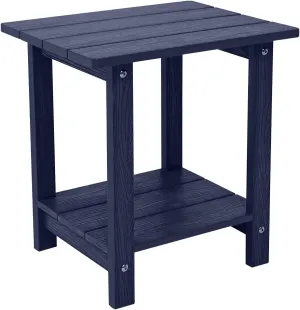Outdoor Side Table, Weather Resistant Double Small Adirondack Side Table, Outdoor Indoor End Table for Adirondack Chair, 17" Patio Table for Pool, Deck and Porch, Deep Blue