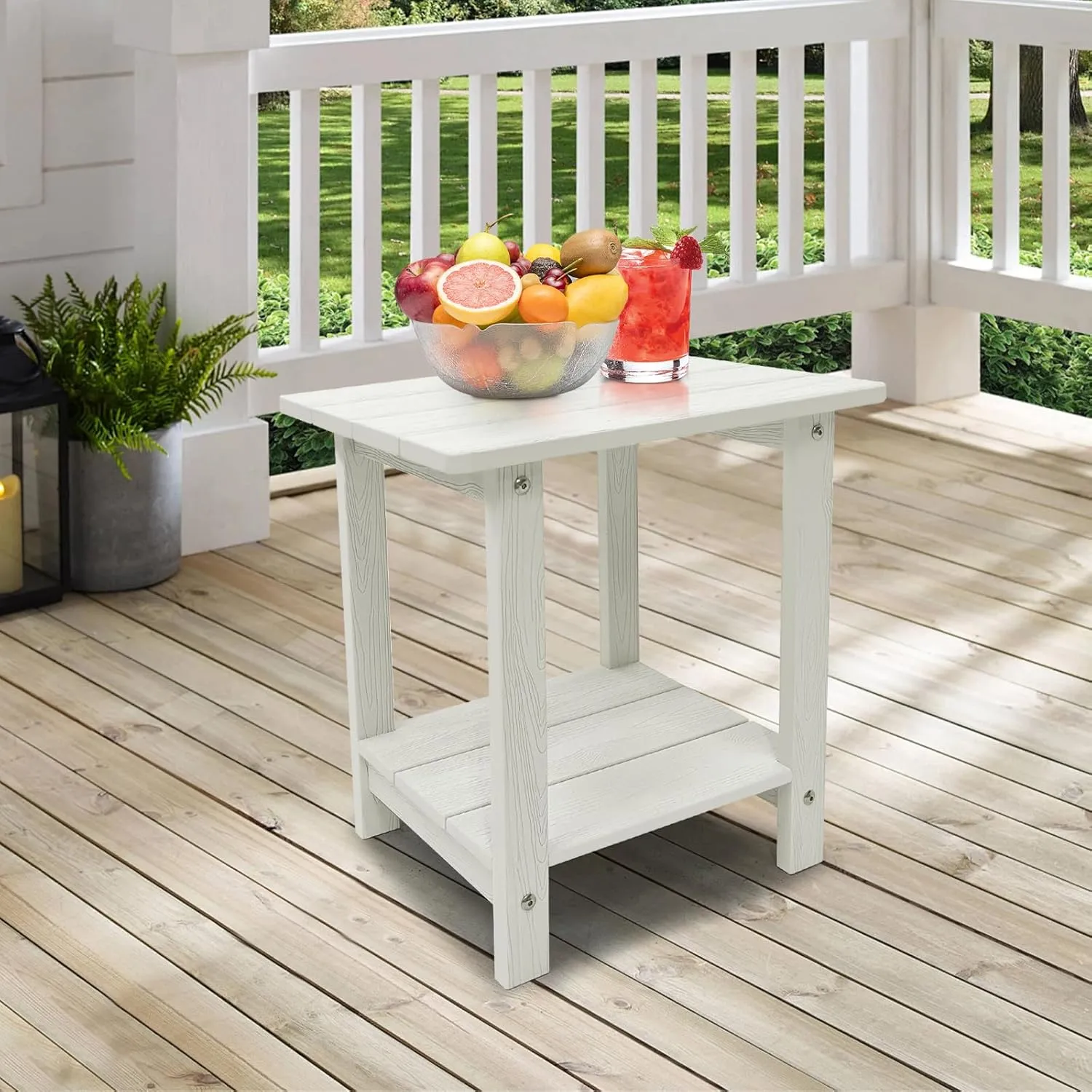 Outdoor Side Table, Weather Resistant Double Small Adirondack Side Table, Outdoor Indoor End Table for Adirondack Chair, 17" Patio Table for Pool, Deck and Porch, White