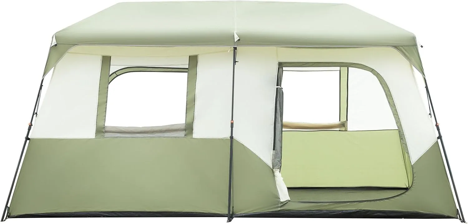 Outdoor Tent with Rainfly & Windproof, Carry Bag, for Family Camping & Hiking, Greenish-White.