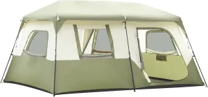 Outdoor Tent with Rainfly & Windproof, Carry Bag, for Family Camping & Hiking, Greenish-White.