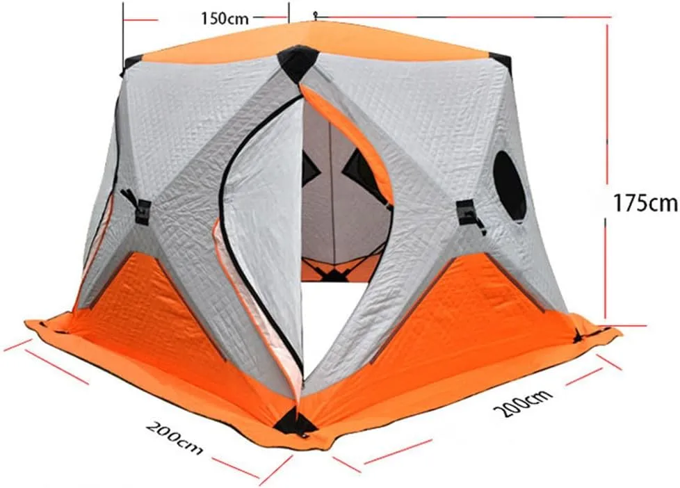 Outdoor Winter Camping Ice Fishing Shelter Ice Fishing Shelter Thickened Material, Cold and Warm, Windproof and Snowproof (Orange)