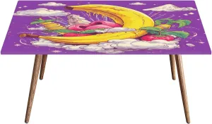 Pardick Banana Moon Rectangle Fitted Tablecloth with Elastic Edge 32x72 Inch Fitted Table Cloth for Rectangle Table Waterproof Wipeable Elastic Table Cloth Outdoor Patio Table Cover