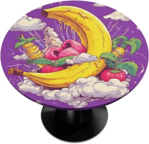 Pardick Banana Moon Round Fitted Tablecloth with Elastic Edge 36" - 42" Fitted Table Cloth for Round Table Circular Table Cover Waterproof Wipeable Round Elastic Table Cloth