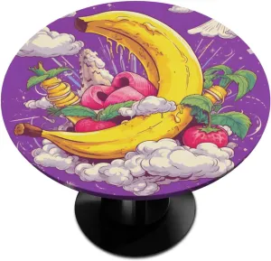Pardick Banana Moon Round Fitted Tablecloth with Elastic Edge 45"-56" Fitted Table Cloth for Round Table Circular Table Cover Waterproof Wipeable Round Elastic Table Cloth