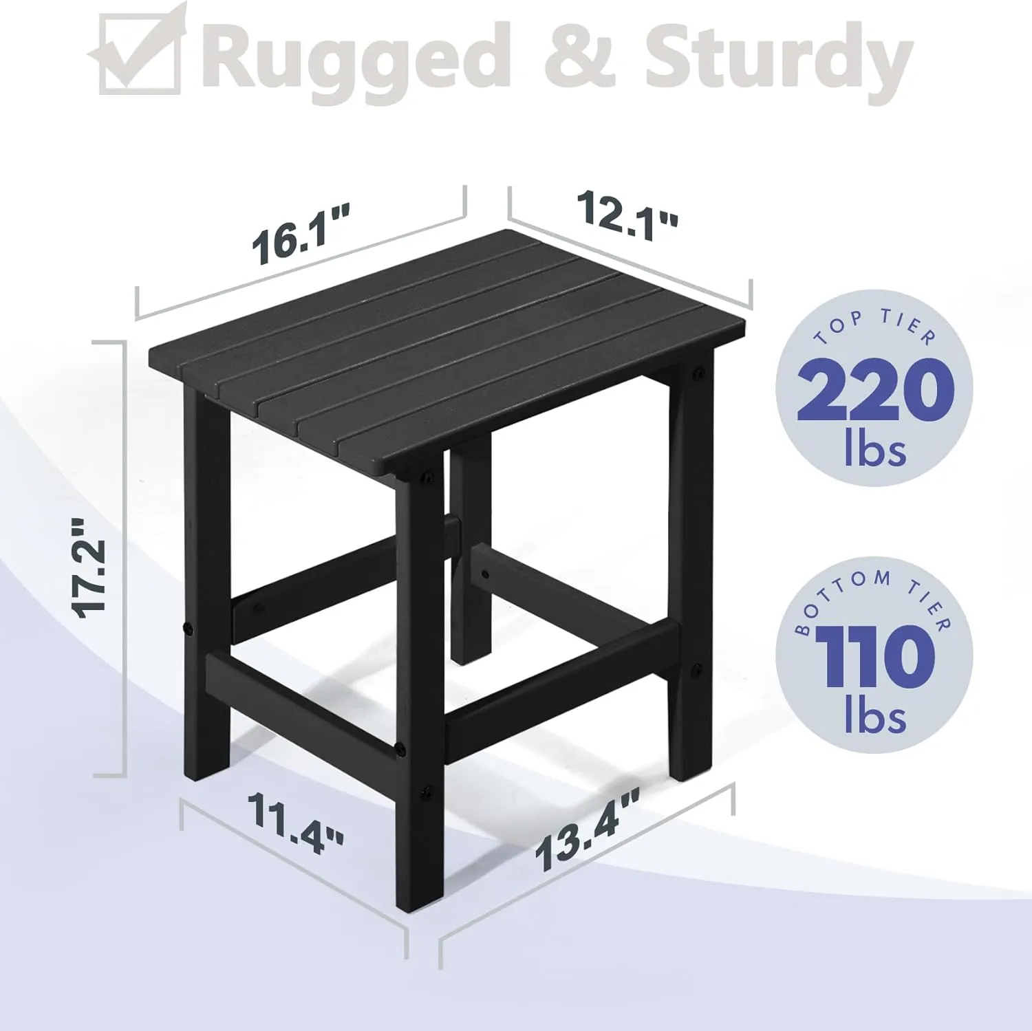 PASAMIC Adirondack Square Side Table, HDPE Outdoor Side Tables, Weather Resistant End Table for Patio, Backyard, Pool, Indoor Companion, Beach, Easy Maintenance (Black)