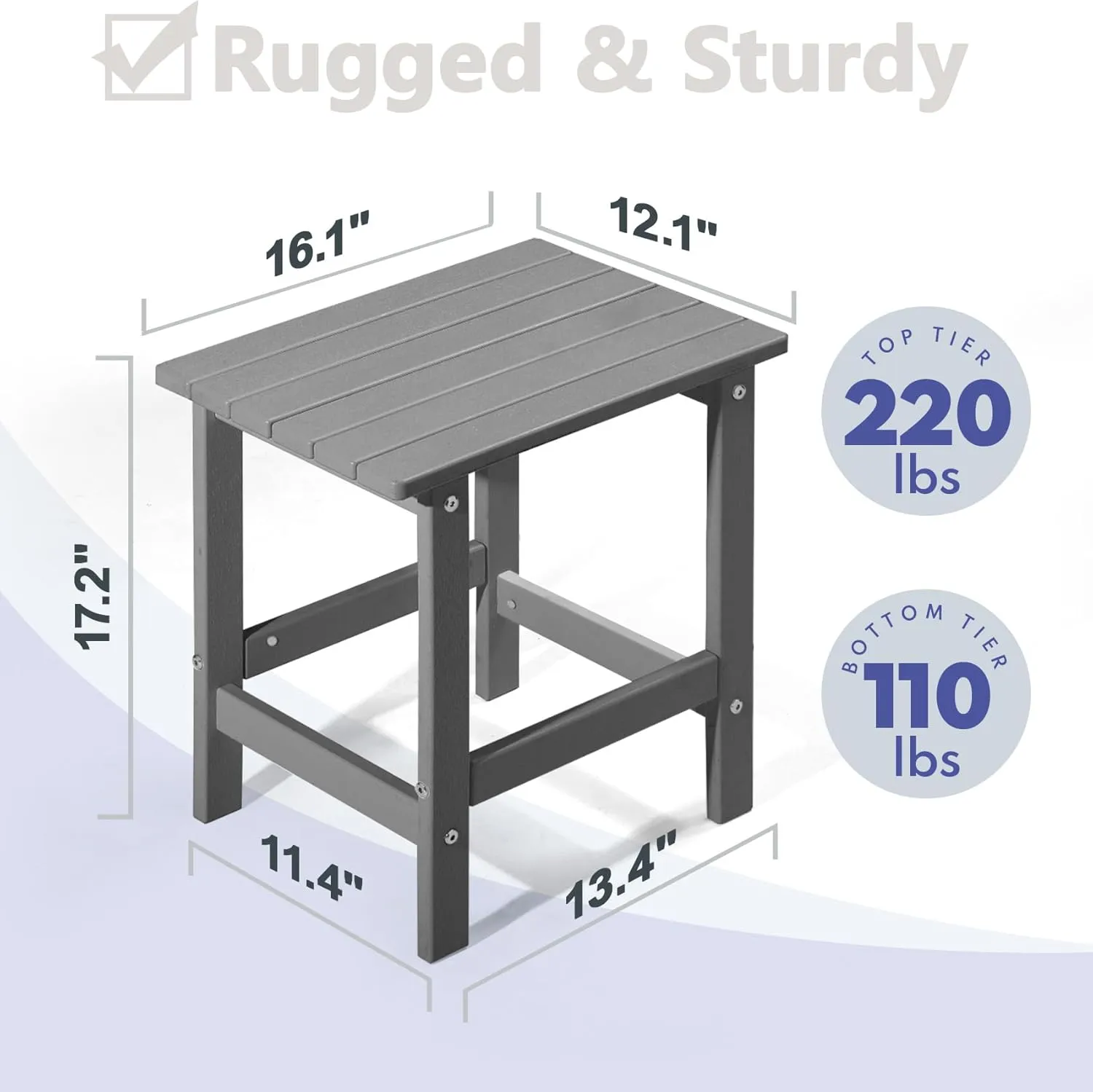 PASAMIC Adirondack Square Side Table, HDPE Outdoor Side Tables, Weather Resistant End Table for Patio, Backyard, Pool, Indoor Companion, Beach, Easy Maintenance (Grey)