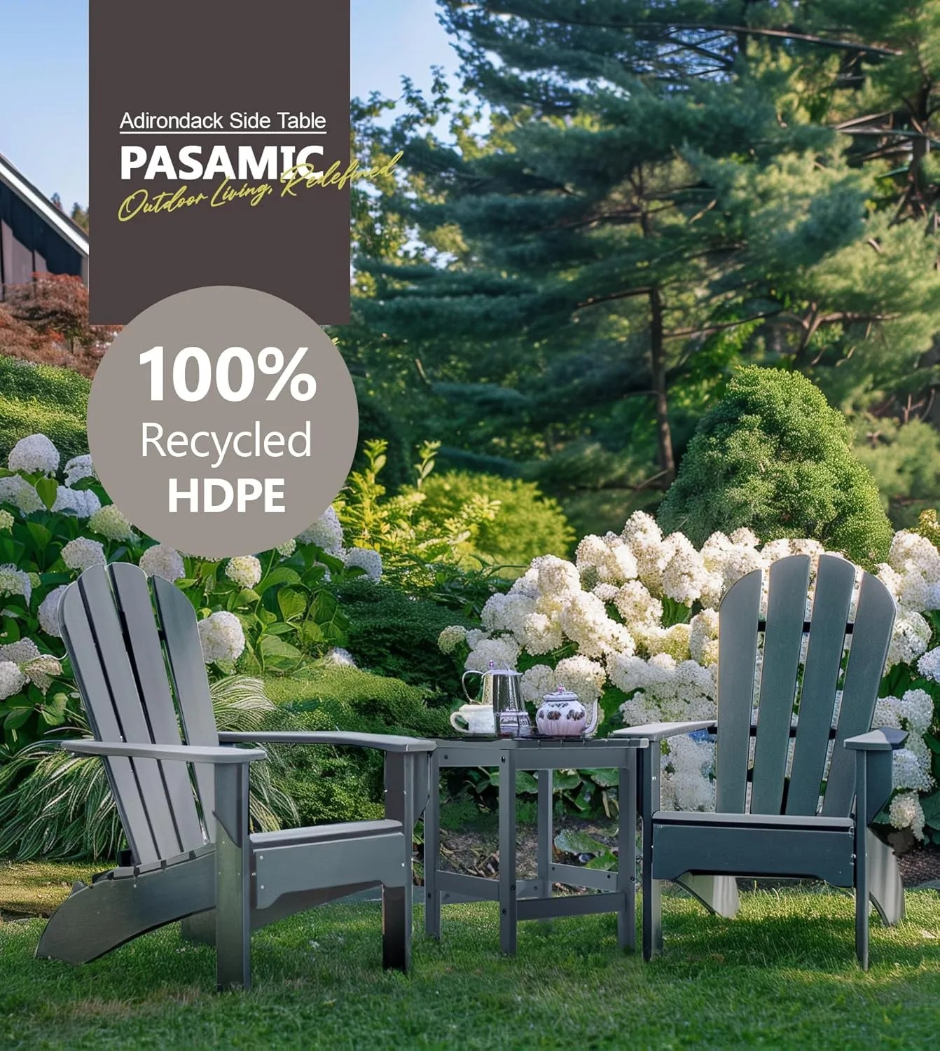 PASAMIC Adirondack Square Side Table, HDPE Outdoor Side Tables, Weather Resistant End Table for Patio, Backyard, Pool, Indoor Companion, Beach, Easy Maintenance (Grey)