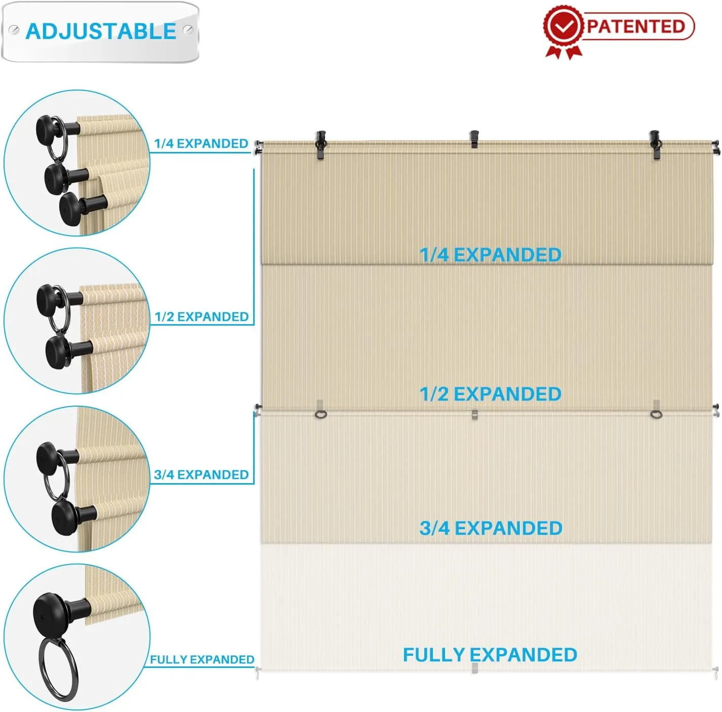 Patio Shades Roll Up Outdoor 8'Wx6'H Foldable Roller Shade Patio Blinds Exterior Block Sun Screen for Outside Porch Deck Balcony Pergola Carport, Beige
