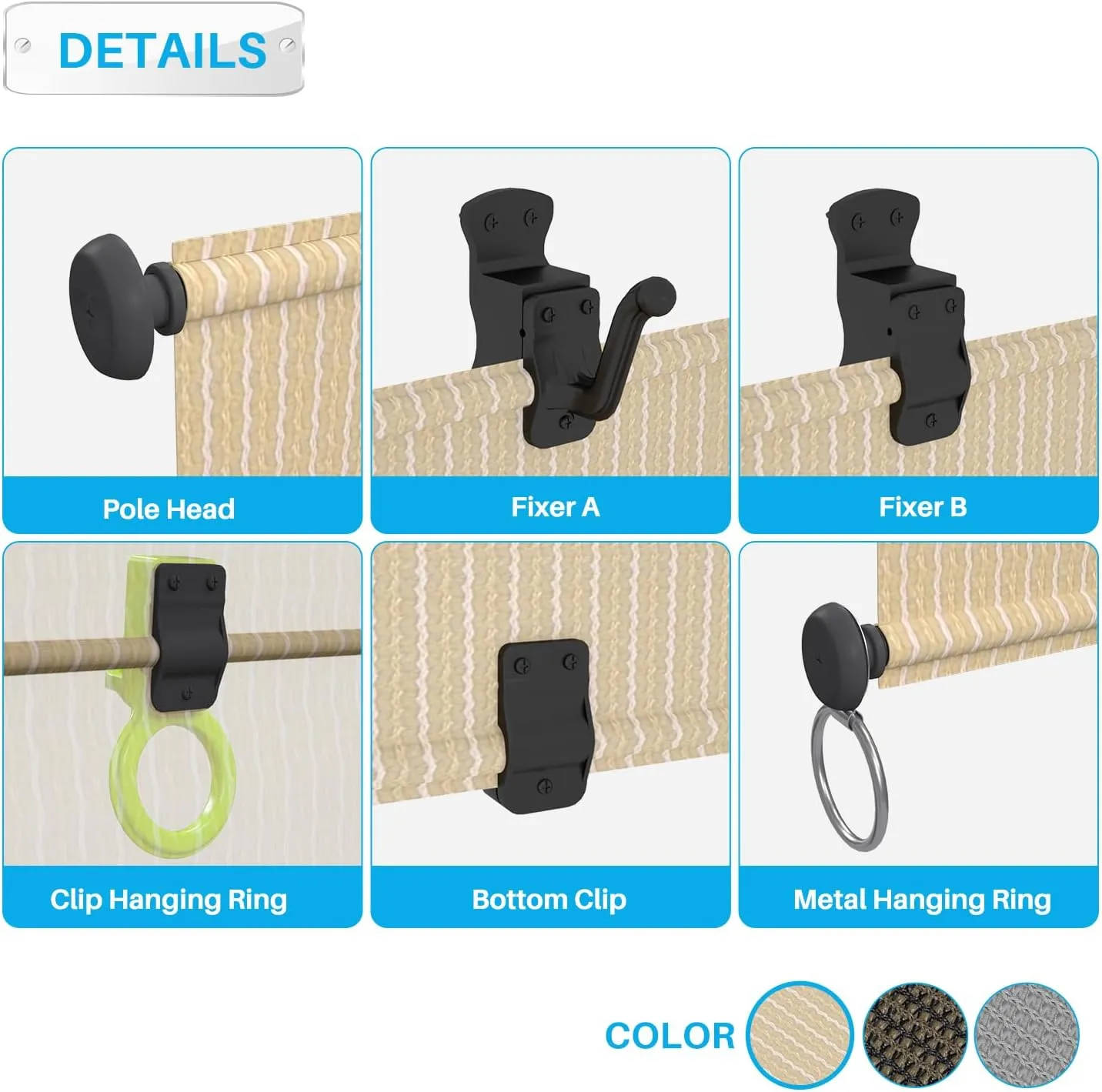 Patio Shades Roll Up Outdoor 8'Wx6'H Foldable Roller Shade Patio Blinds Exterior Block Sun Screen for Outside Porch Deck Balcony Pergola Carport, Beige