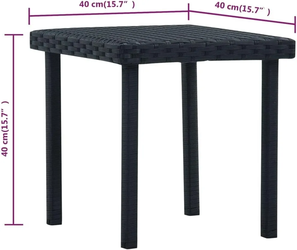 Patio Tea Table Black 15.7"x15.7"x15.7" Poly Rattan, Outdoor Dining Table, Outdoor Patio Table, Outdoor Bar Table, Bistro Table for Patio Balcony Proch Poolside