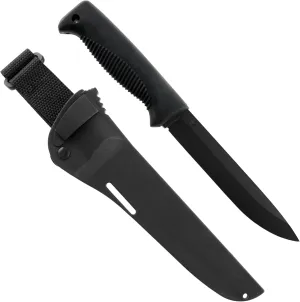 Peltonen Ranger M95 Puukko Fixed Blade Knife With Sheath, 80CrV2 Carbon Steel Cerakote Coated 5.9 inch Blade, TPE Handle Survival Hunting Knife - Black Cerakote