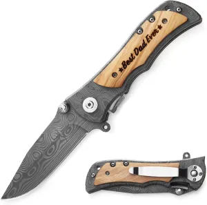 Personalized Engraved Folding Knife for Dad from Son Daughter - Men Camping Fishing Hunting Knives with Pocket Clip - for Birthday Christmas Fathers Day Thanksgiving