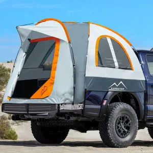 Pickup Truck Tent, Waterproof PU2000mm for Camping 5.5-6.5 Ft Bed, 2-Person Sleeping With Double Layer Design Windows, Expandable Triangle Sunshade Awning