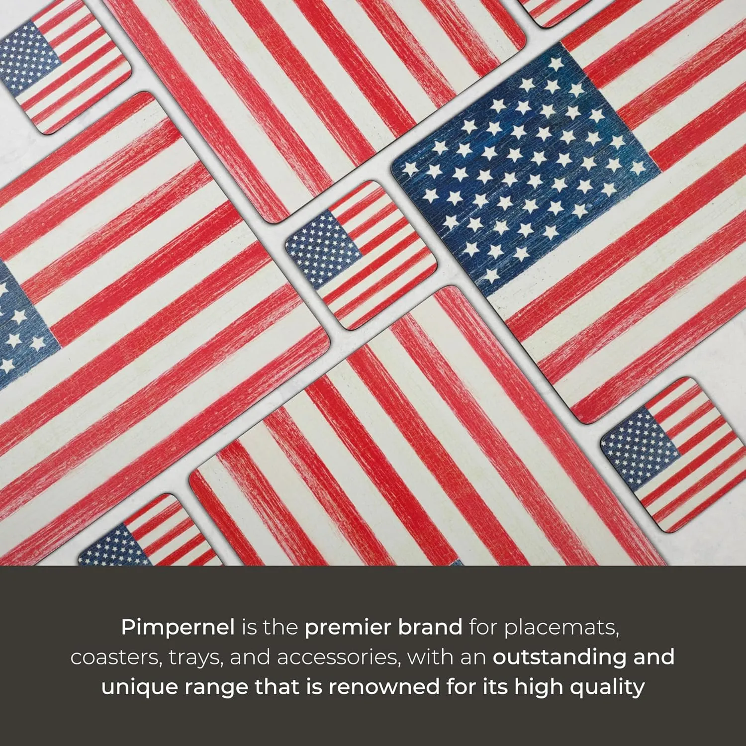 Pimpernel American Flag Coasters - Set of 6 (4” x 4”) Cork Backing, Bold Flag Design, Easy to Clean, Ideal for Dining, Parties, Patriotic Celebrations - Heat & Stain Resistant