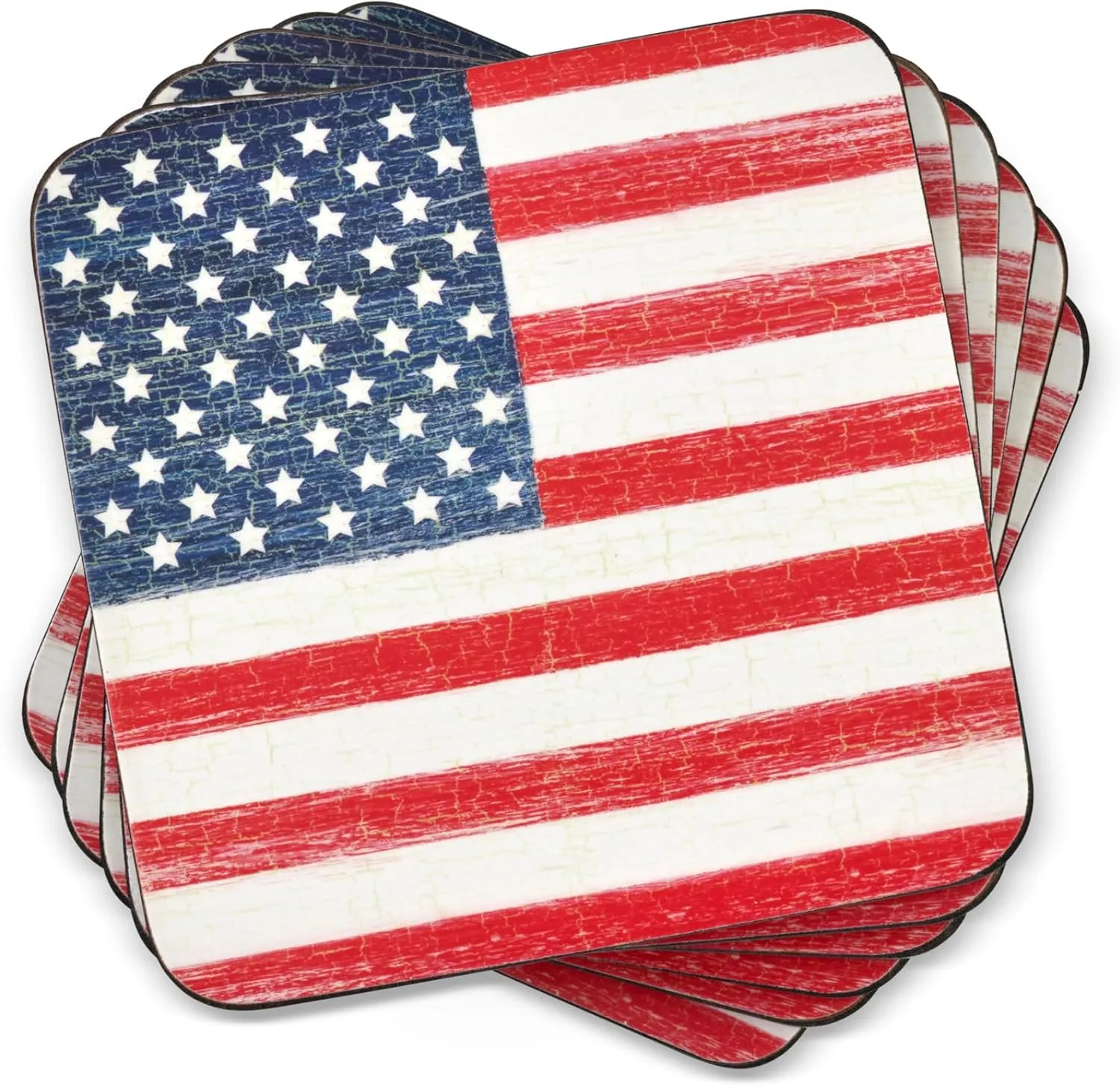 Pimpernel American Flag Coasters - Set of 6 (4” x 4”) Cork Backing, Bold Flag Design, Easy to Clean, Ideal for Dining, Parties, Patriotic Celebrations - Heat & Stain Resistant