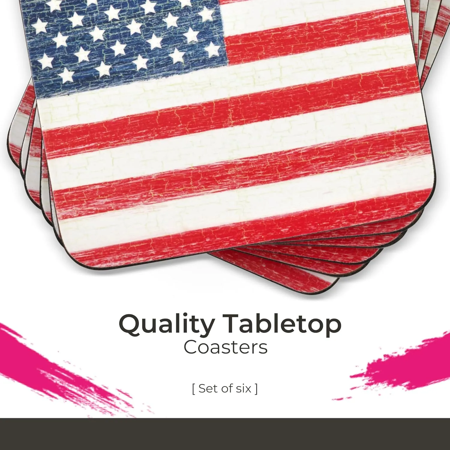 Pimpernel American Flag Coasters - Set of 6 (4” x 4”) Cork Backing, Bold Flag Design, Easy to Clean, Ideal for Dining, Parties, Patriotic Celebrations - Heat & Stain Resistant