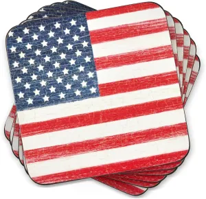 Pimpernel American Flag Coasters - Set of 6 (4” x 4”) Cork Backing, Bold Flag Design, Easy to Clean, Ideal for Dining, Parties, Patriotic Celebrations - Heat & Stain Resistant