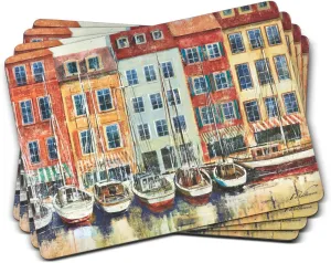 Pimpernel Boat Scene Placemats - Set of 4 Cork-Backed Dining Table Mats Featuring Serene Waterside Artwork with Protective Finish for Serving, Entertaining, & Everyday Meals