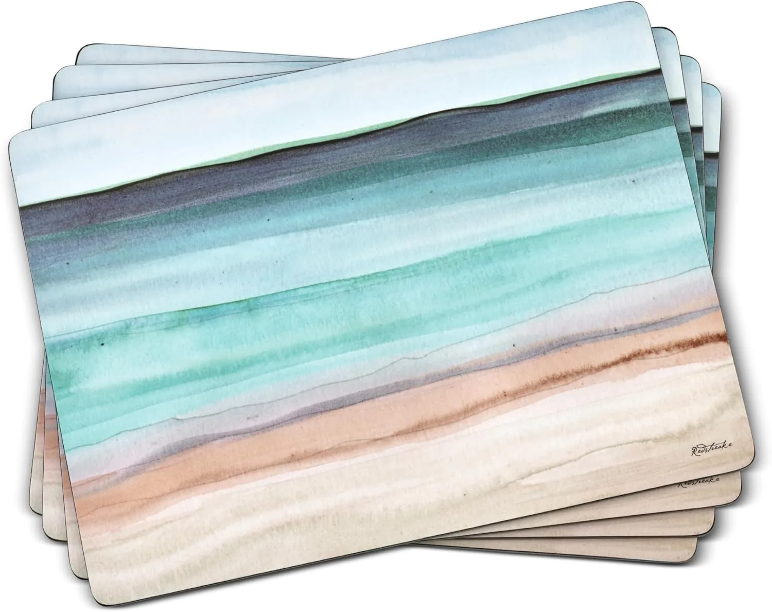 Pimpernel Coastal Shore Placemats - Set of 4 Rectangular Cork Backed Table Mats with Ocean-Inspired Artwork - Heat & Stain Resistant Dining Placemats for Beach House Tables or Nautical Table Settings