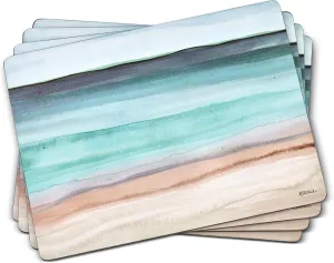 Pimpernel Coastal Shore Placemats - Set of 4 Rectangular Cork Backed Table Mats with Ocean-Inspired Artwork - Heat & Stain Resistant Dining Placemats for Beach House Tables or Nautical Table Settings