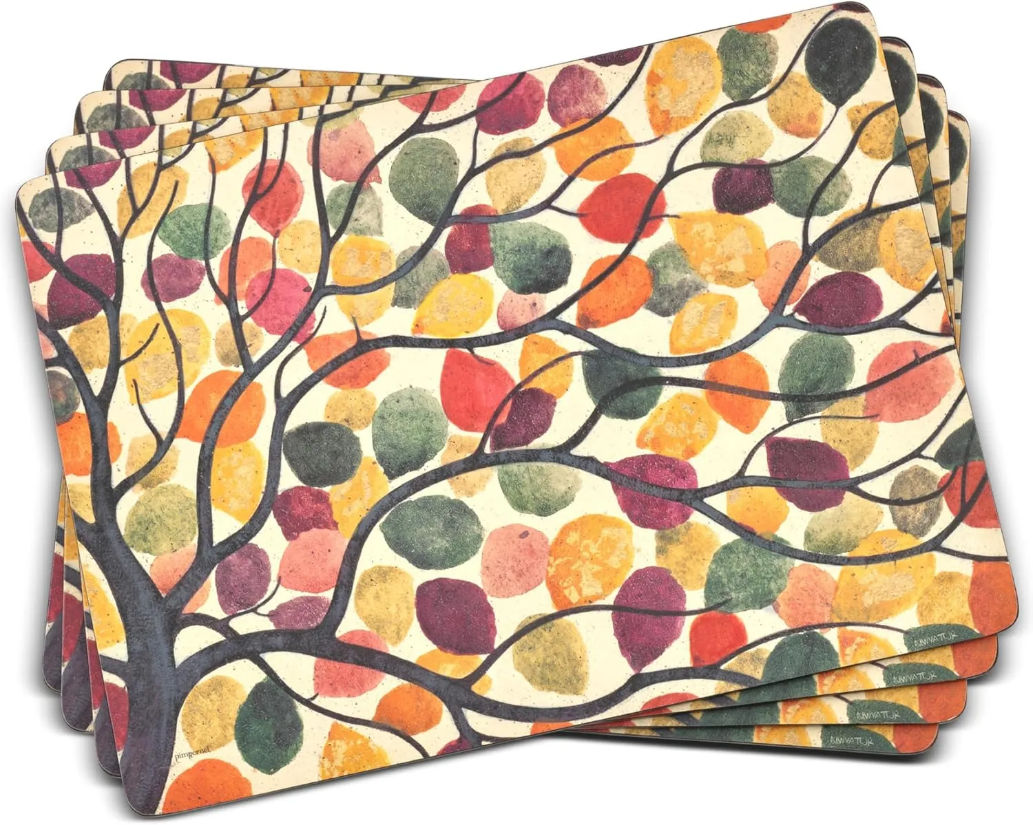 Pimpernel Dancing Branches Placemats - Set of 4 Rectangular Cork Backed Table Mats with Nature-Inspired Tree Design - Heat & Stain Resistant Dining Mats for Everyday or Contemporary Table Decor
